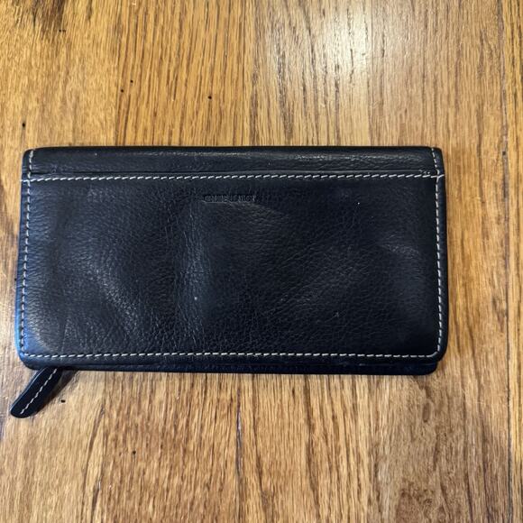 Fossil Black Pebbled Leather Bi Fold Wallet Check Book Credit Cards Coins Zipper - Picture 2 of 12